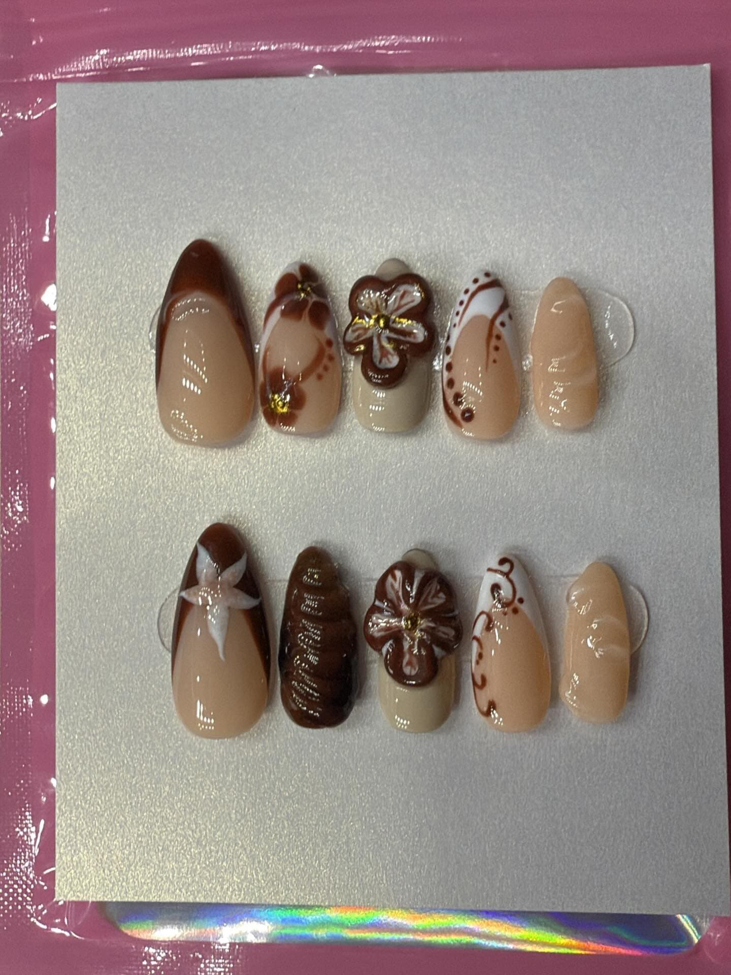 Brown floral nails