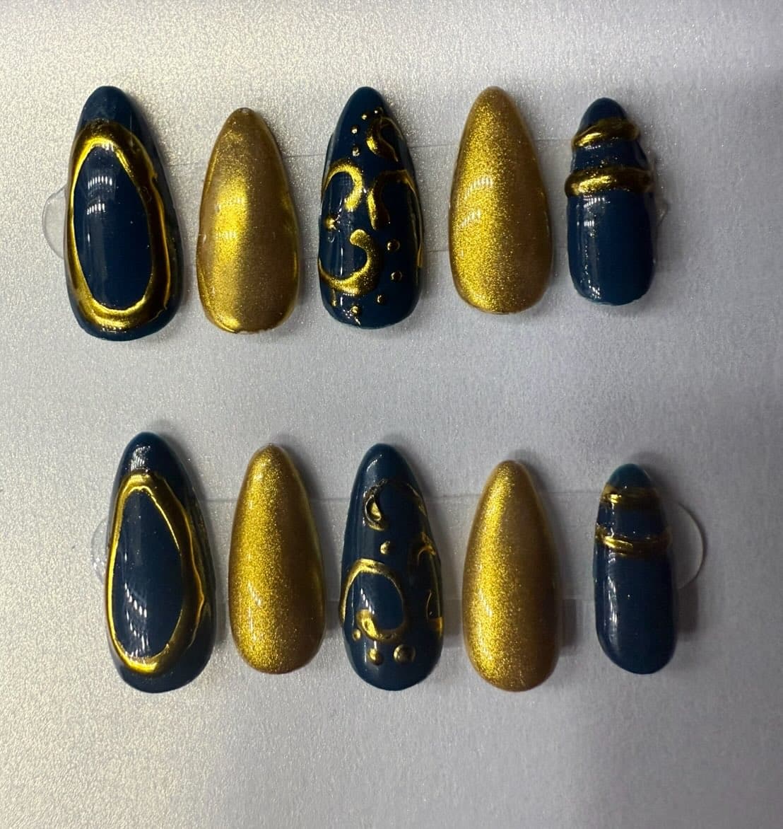My hoco nails🤩 Navy & gold chrome