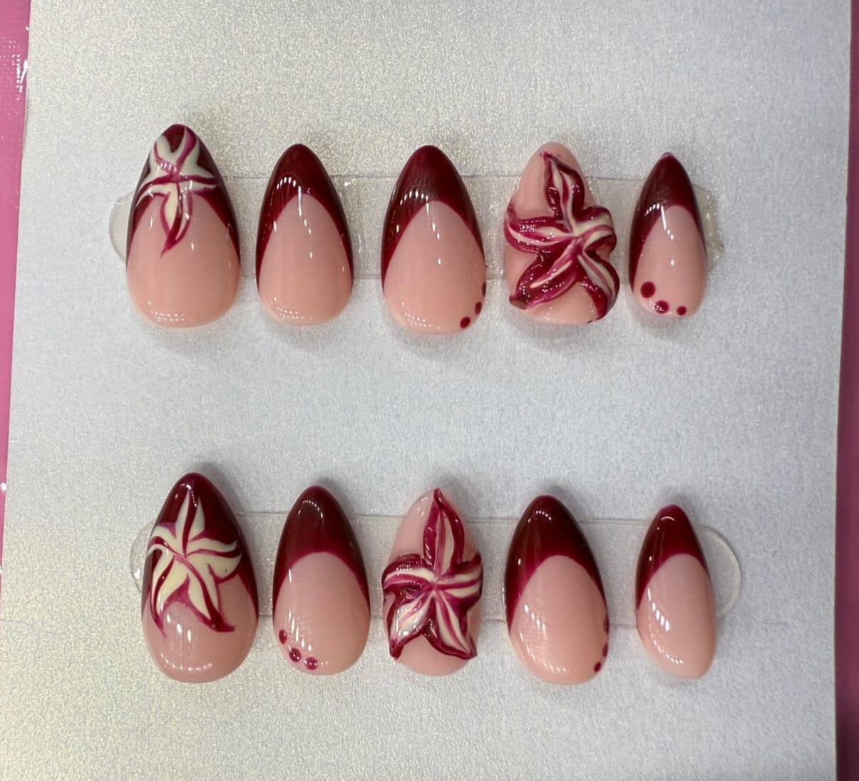 Red french tips & 3D flowers