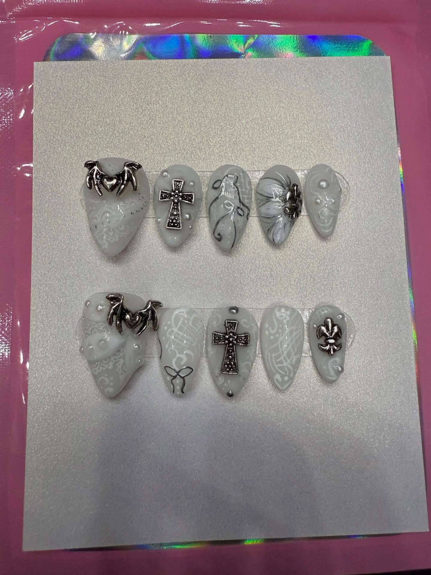 Silver & lace nails